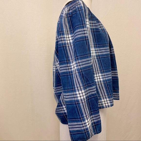 Cloth & Stone Flannel Off-The-Shoulder Tunic Top Blue Plaid Size Large Boxy - Picture 3 of 8